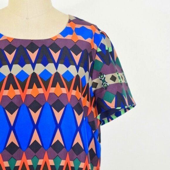 𝅺J. Crew Gemstone100% Silk Geometric Print Short Sleeve Mini Dress Size 00 - Picture 4 of 10